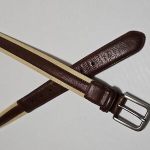Brown Leather & Cream Men's Belt Size 50/52